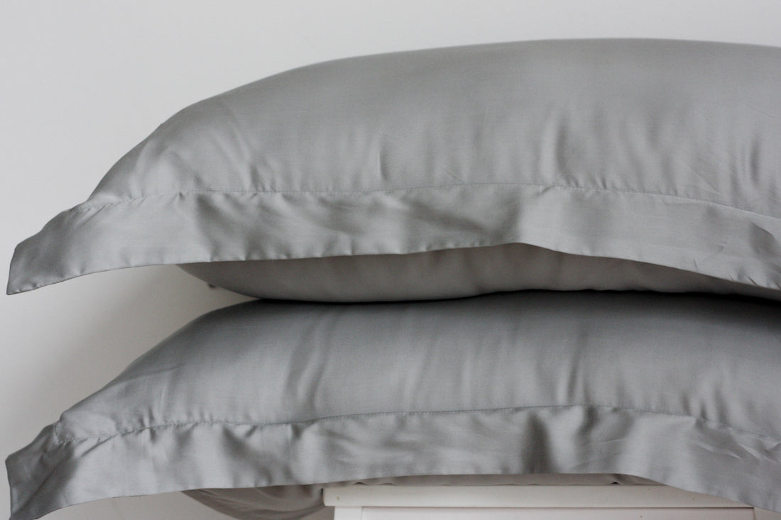 ethical bedding silk pillowcases in stone grey