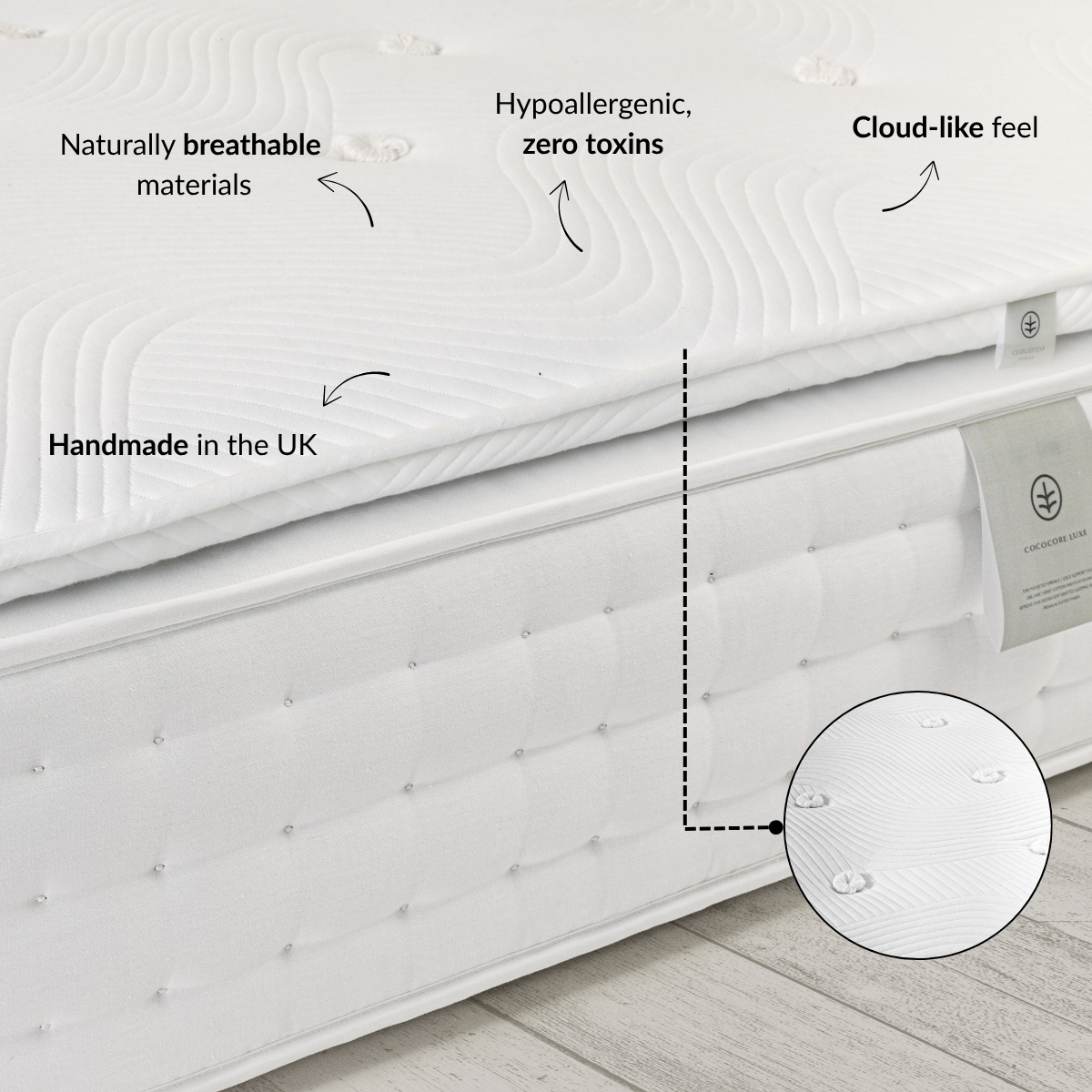 „CocoCore“ Matratze aus natürlichem Bambus – handgefertigt in Großbritannien (Kokosnuss, Bambus und Hanf)