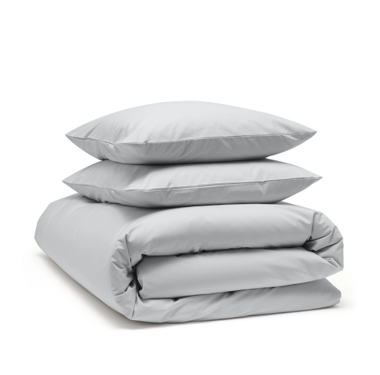 grey eucalyptus pillow set sitting on top of an organic duvet 